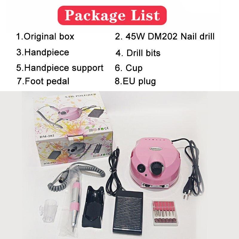 Elektrische Nail Boor Machine 35000 Rpm Manicure Machine Elektrische Nagelvijl Nail Art Gereedschap Set Voor Nagel Boren Gel remover: DM202-pink