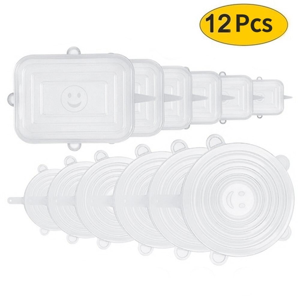 Deik 12 unids/set de tapas de silicona Universal para alimentos tapas de silicona para utensilios de cocina olla reutilizable Stretch tapas para cocina Accesorios: 12PCS White