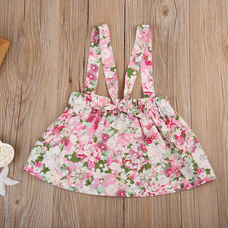 pudcoco Newborn Kid Baby Girl Floral Printed Clothes Party Princess Bib Strap Tutu Skirt Dress