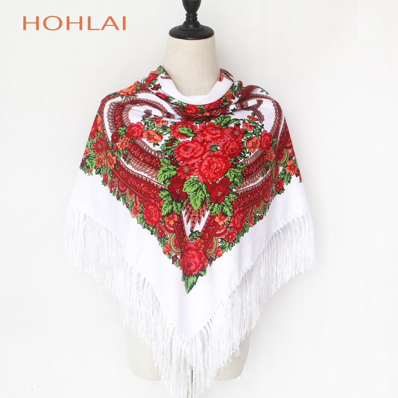 Vrouwen hart bedrukte kwast sjaals, russische grote maten bandana, warme poncho, stola sjaal