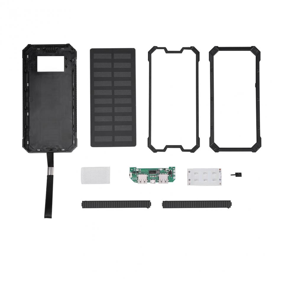 No solar battery 18650 Portable 20000mAh Dual USB Solar Mobile Power Bank Case DIY Kit work with 606090/ 909060/ 7565121 Polymer