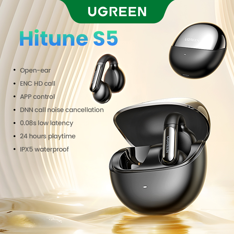 UGREEN HiTune S5 TWS Open Ear Clip Wireless Earbuds Bluetooth Sports Earphones Headphones in Mic with Earhooks & Ear Hook: Red