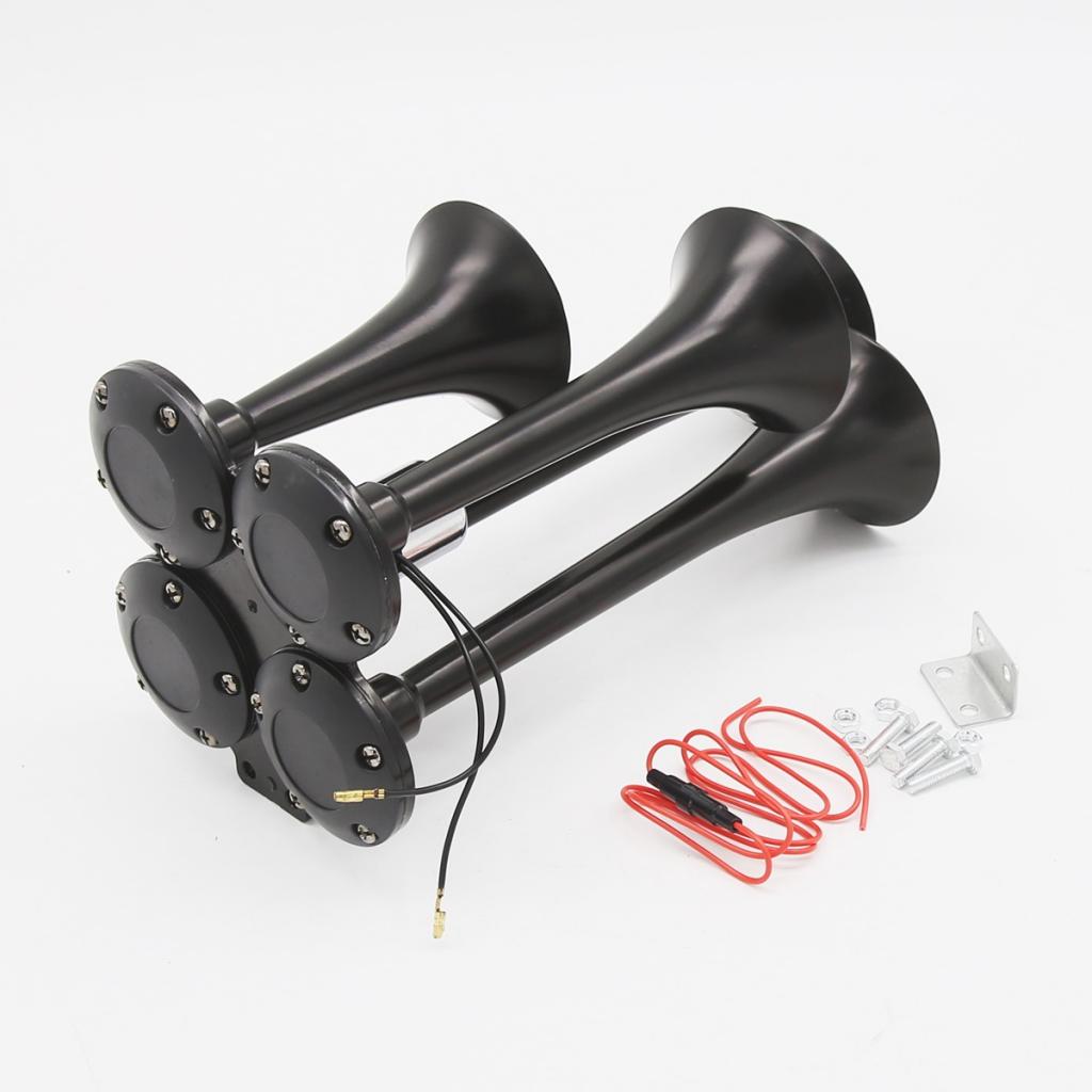 Svart 12v/24v luftkompressor 4- trumpet tåg lufthorn kit för bilbåt motorcykel hög prestanda