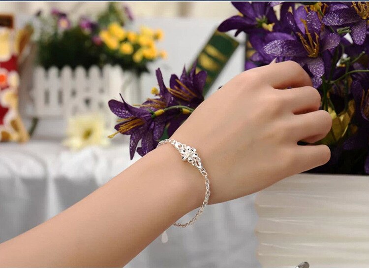 Mode Mooie 925 Sterling Zilver Solid Bloem Armband Voor Vrouwen Chain Charm Classic Wedding Sieraden