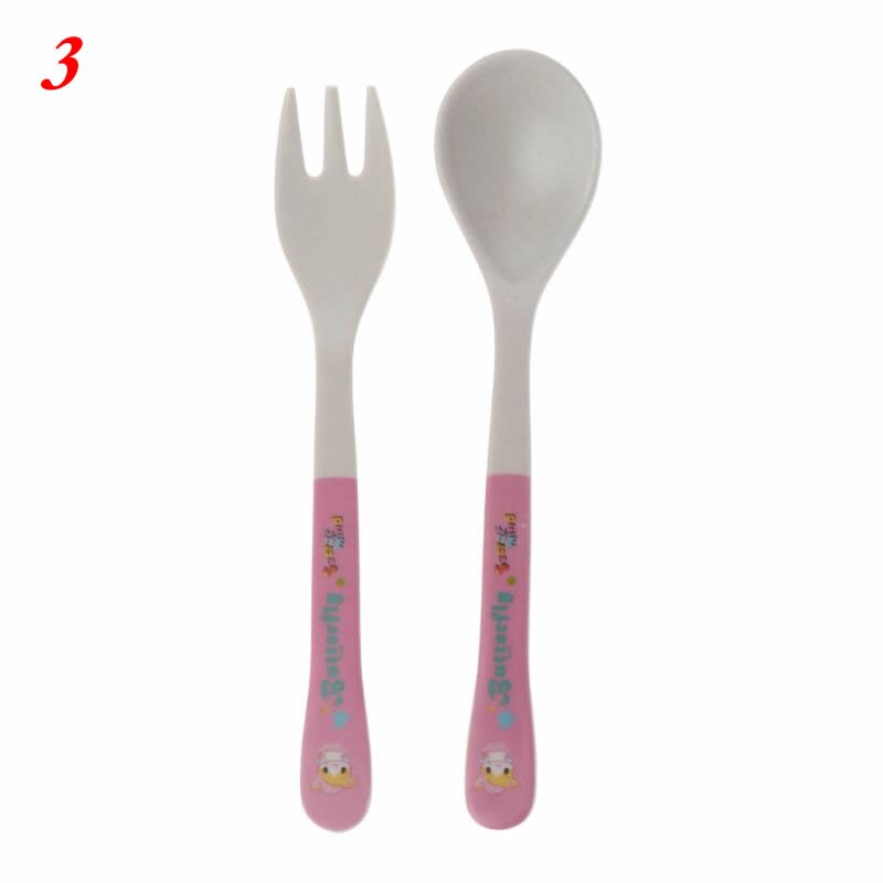 2 stuks/set bamboevezels milieuvriendelijk schattige lepel vork kinderservies baby lepel vork