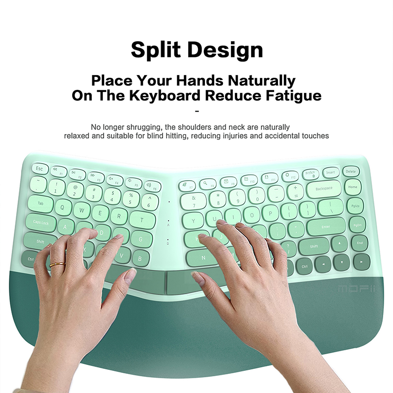 Mofii ergonomisk 2.4g trådløst delt tastaturmus-kombinasjon med håndleddsstøtte 1600 dpi trådløs vertikal mus for pc/bærbar/stasjonær datamaskin