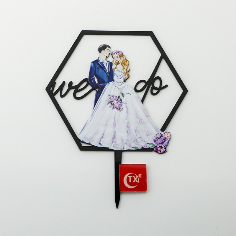 Wedding Cake Toppers We Do Bridal Groom Wedding Party Painted Acrylic Cake Flags For Wedding Engagement Cake Baking Decor: black