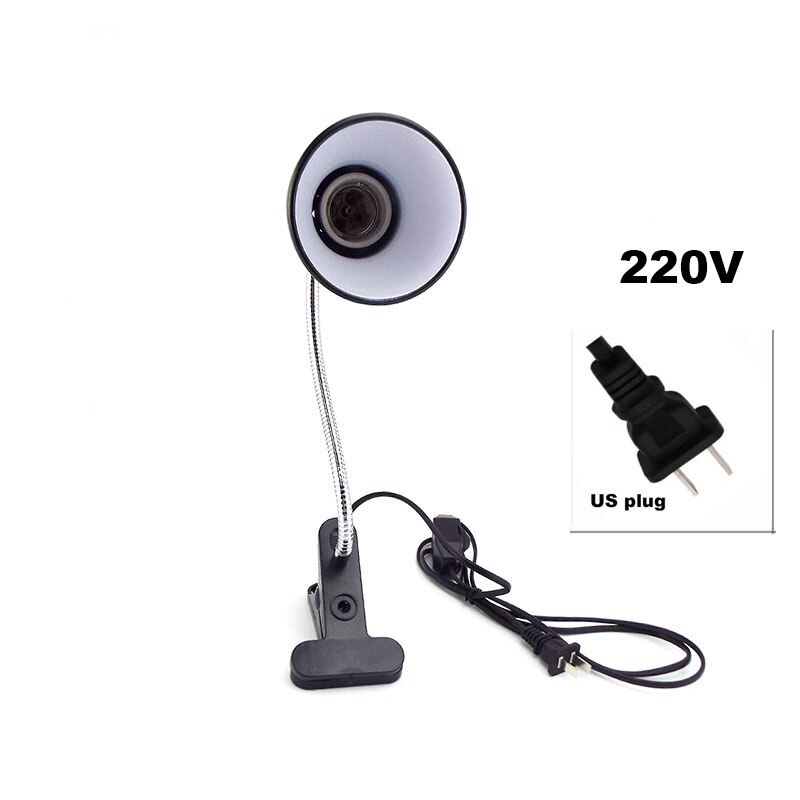 2pcs 220V Pet Reptile Heat Lamp turtle warm light Kit Clip holder E27 Holder Heating Lamp Tortoises Basking lighting C1: US 220V holder