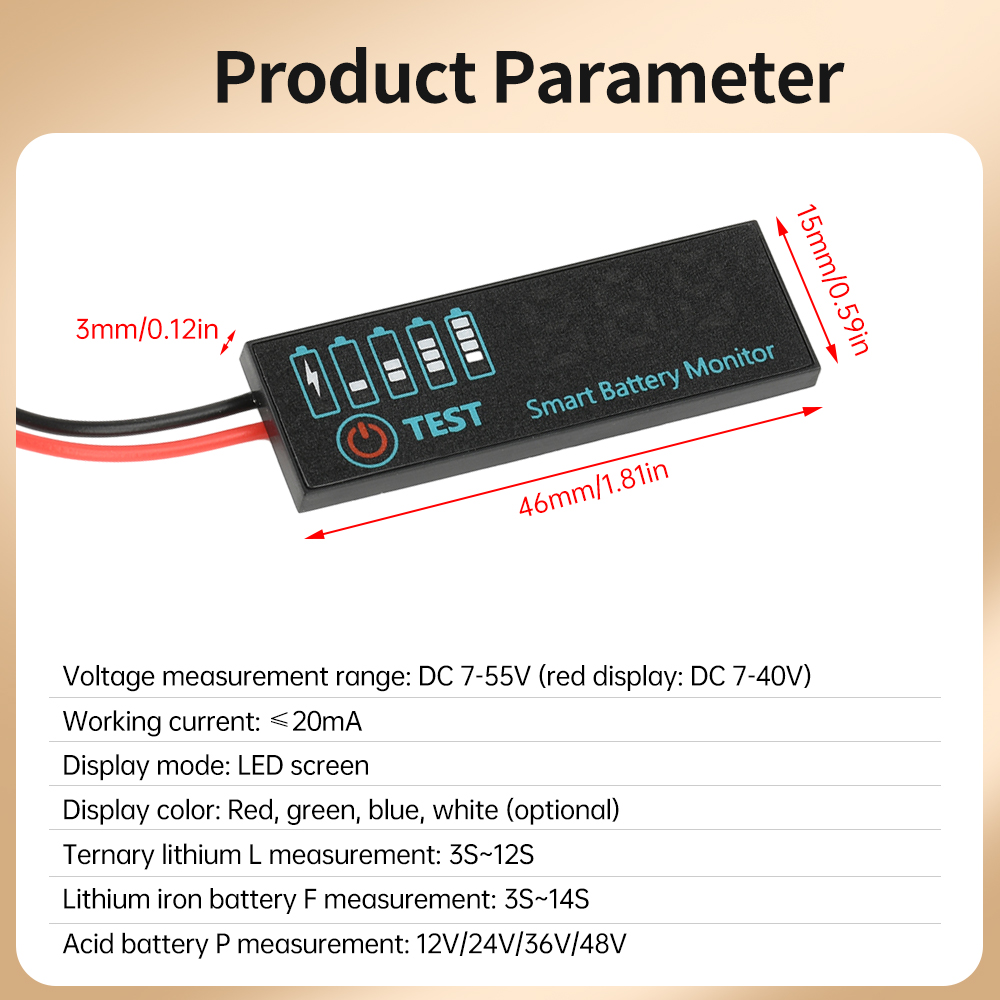 Lithium-Batterie-Füllstandsanzeige, Lipo Li-Ion, universelle Batteriekapazitätsplatine, DC 7–55 V/5 V–30 V, LED-Spannungsanzeigemodul