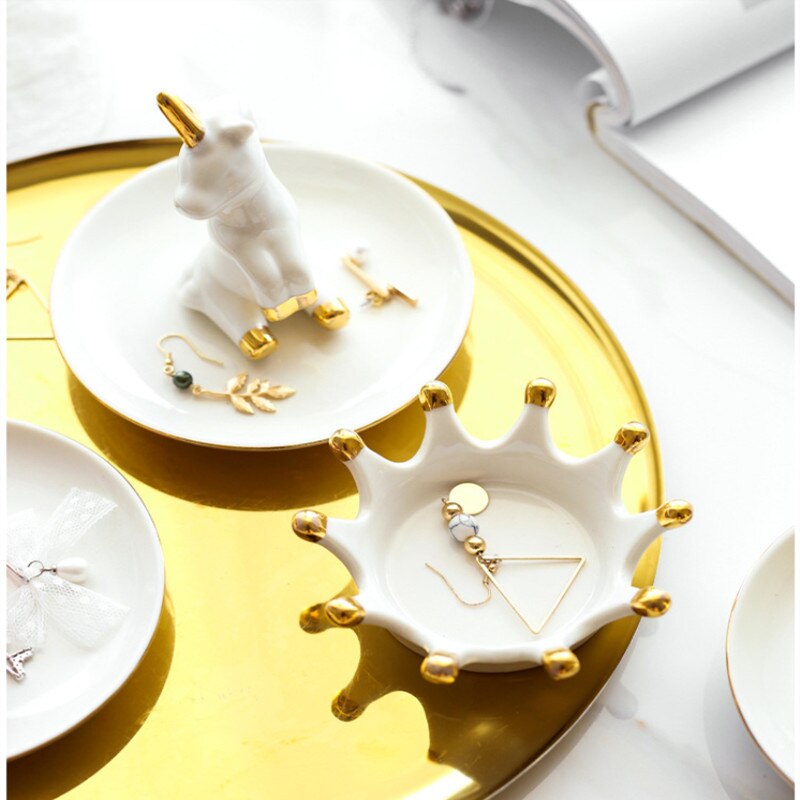 Bijoux européens plaque décoration dessin animé plateau de rangement en céramique salle de bain anneau collier Rrack Antler coiffeuse décorations