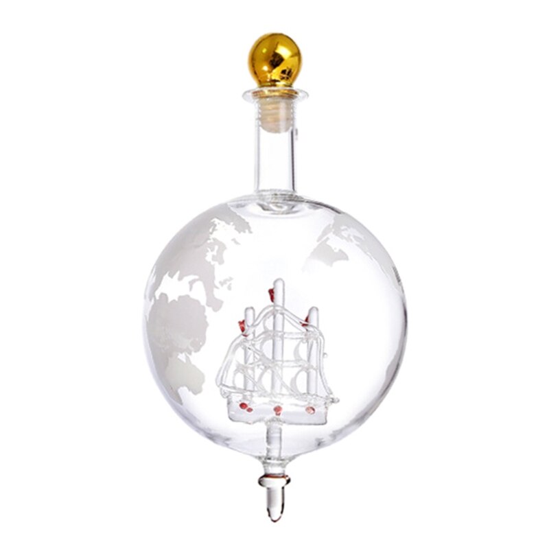 Unikalny globus z mapą świata żaglowiec karafka alkoholowa z 2 wytrawionymi szklankami Whisky