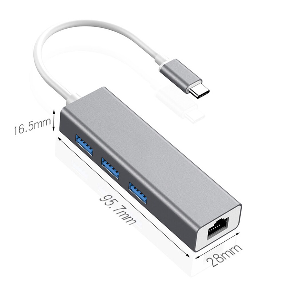 Usb-keskitin  rj45 10/100 mbps tyypin -c 3 portit ethernet-verkkokortti lan-sovitin keskitinmuunnin windows 7/8/10: lle mac os linux vista