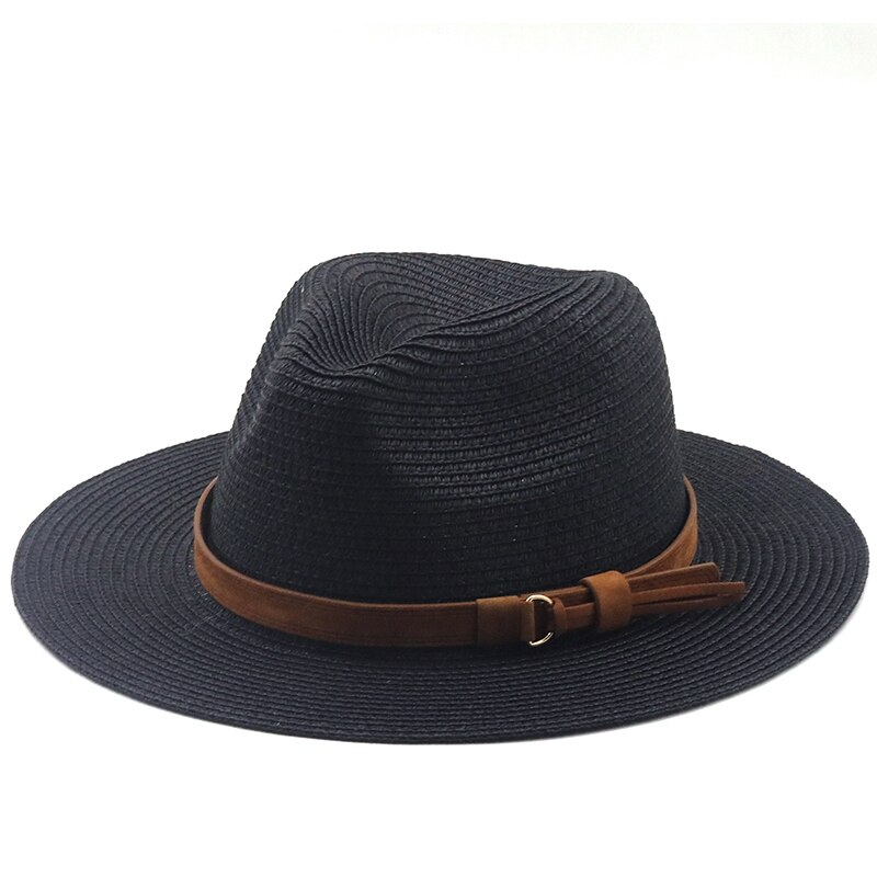 Panama Hoed Zomer Zon Hoeden Voor Vrouwen Mannen Strand Strooien Hoed Mode Uv Zon Bescherming Reizen Cap Chapeu Feminino: black