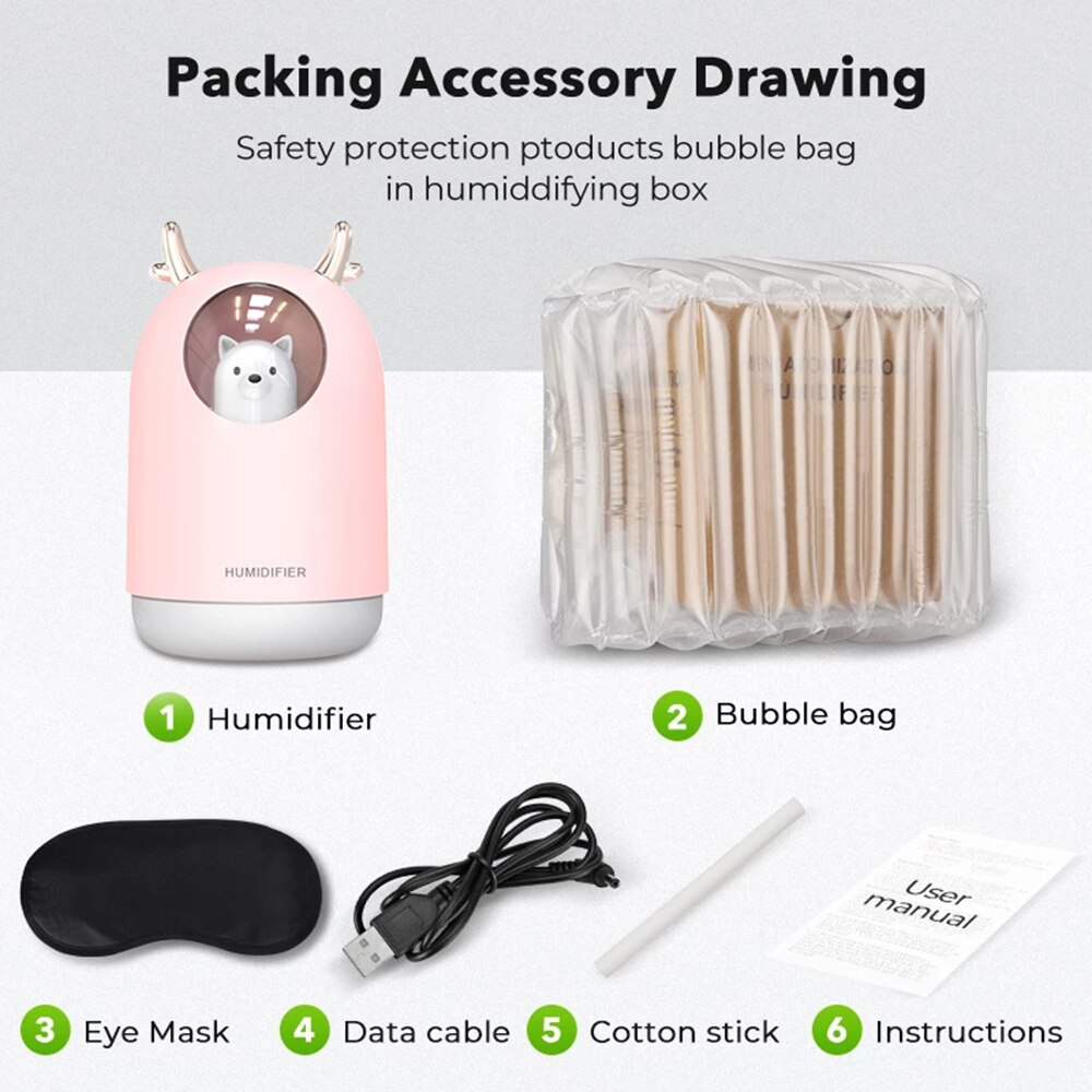 Electric Humidifier Aroma Air Diffuser Ultrasonic Air Humidifier Diffuser Cool Mist Maker For Home Essential Oil USB 300ml