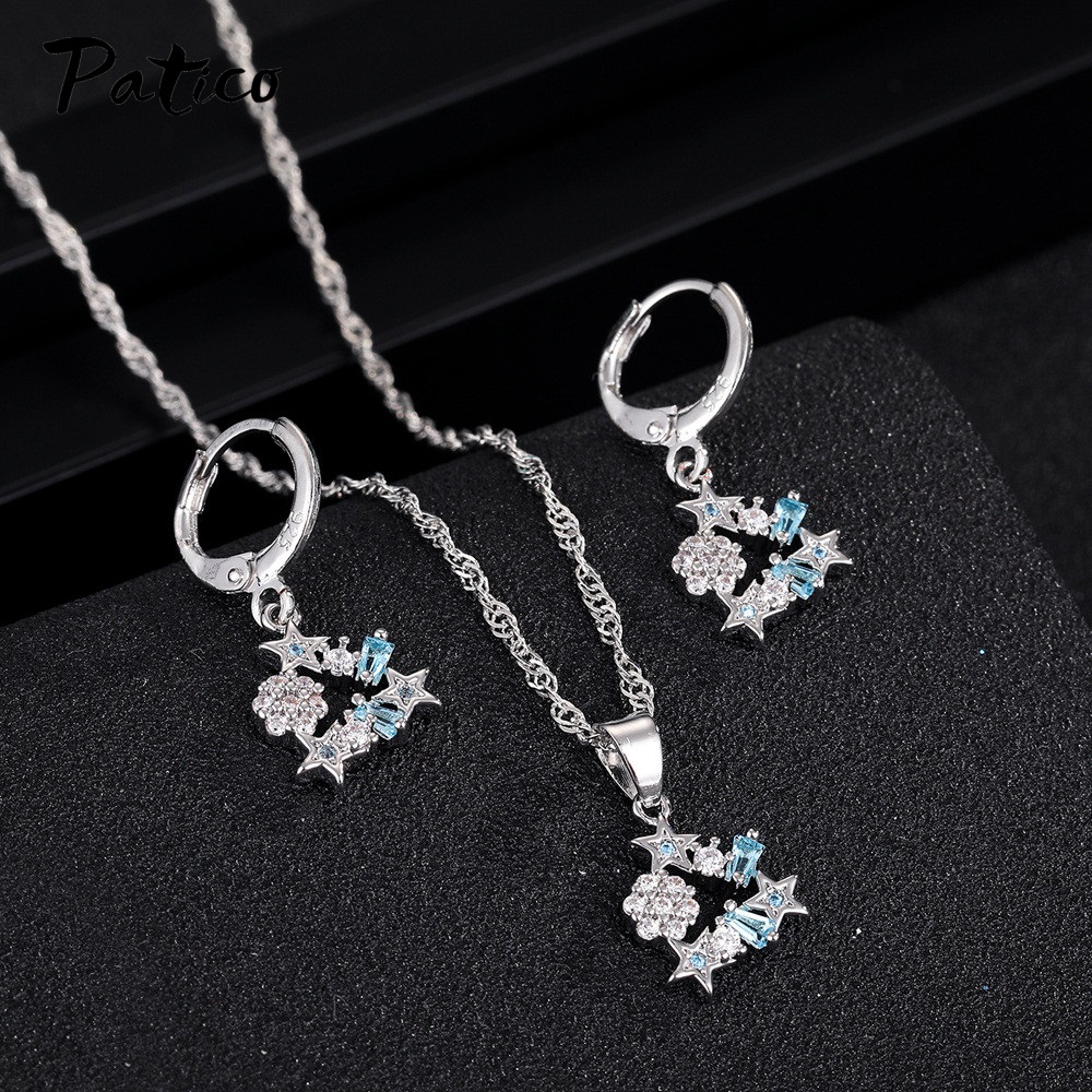 Ensembles de bijoux élégants en argent regardé 925 pour femmes, collier de boucles d'oreilles, tour de cou en biscuits colorés, boucles d'oreilles étoiles, de bijoux