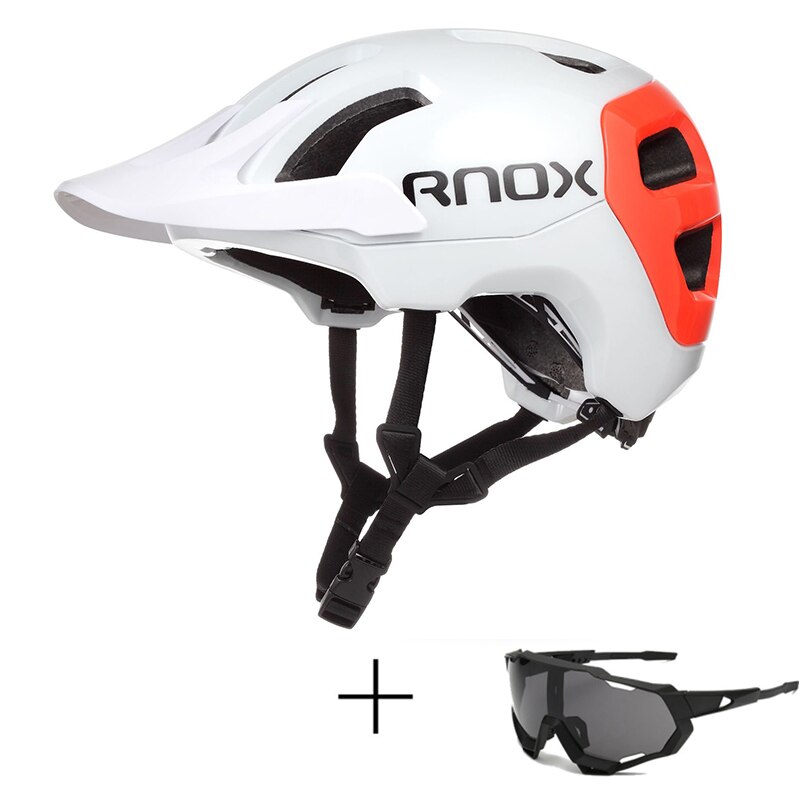 RNOX Bicycle Helmet Red Road Mountain Cycling Helmets band Sun Visor Men Women Lightweight Breathable In-mold Bicycle Safety Cap: B white-red