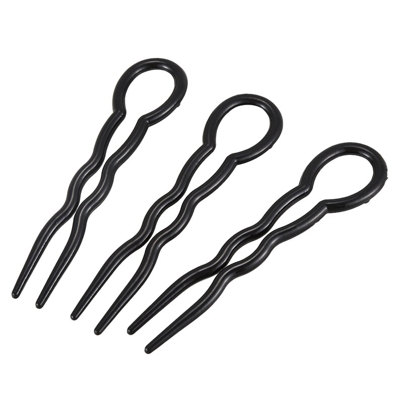 1 Set (3 pieces) ic Plastic U Shaped Hair Needle Hair Braid, Black