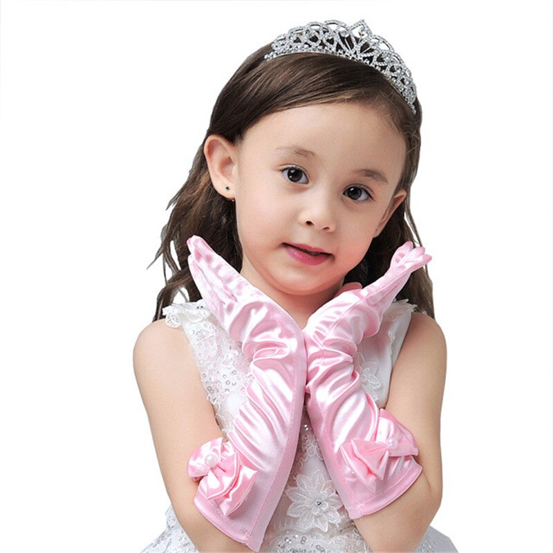 Lange Handschoenen Zonnebrandcrème Satijn Kids Meisjes Handschoenen Voor Party Wedding Dansvoorstelling Meisje Boog Handschoenen Baby Kinderen Jurk Accessoire
