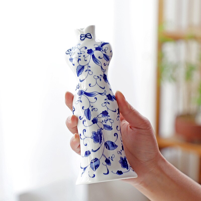 YeFine Traditional Chinese Porcelain Vases Flower Receptacle Home Decoration Antique Blue And White Ceramic Flower Vase