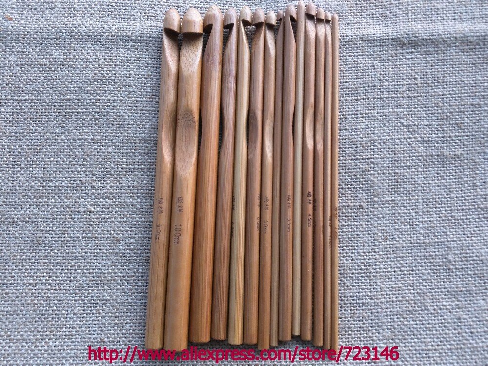 12PCS SIZE DIY Sweater knitting Circular Bamboo Handle Crochet Hooks Smooth Weave Craft Needle 3MM5MM 6MM 7MM 8MM 10MM