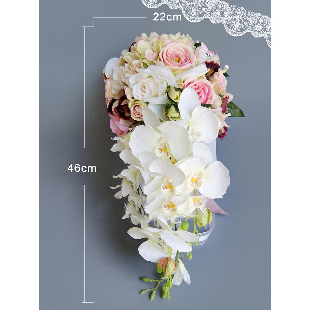 Ramos De boda De cascada, flores artificiales, perlas, cristal azul y blanco,