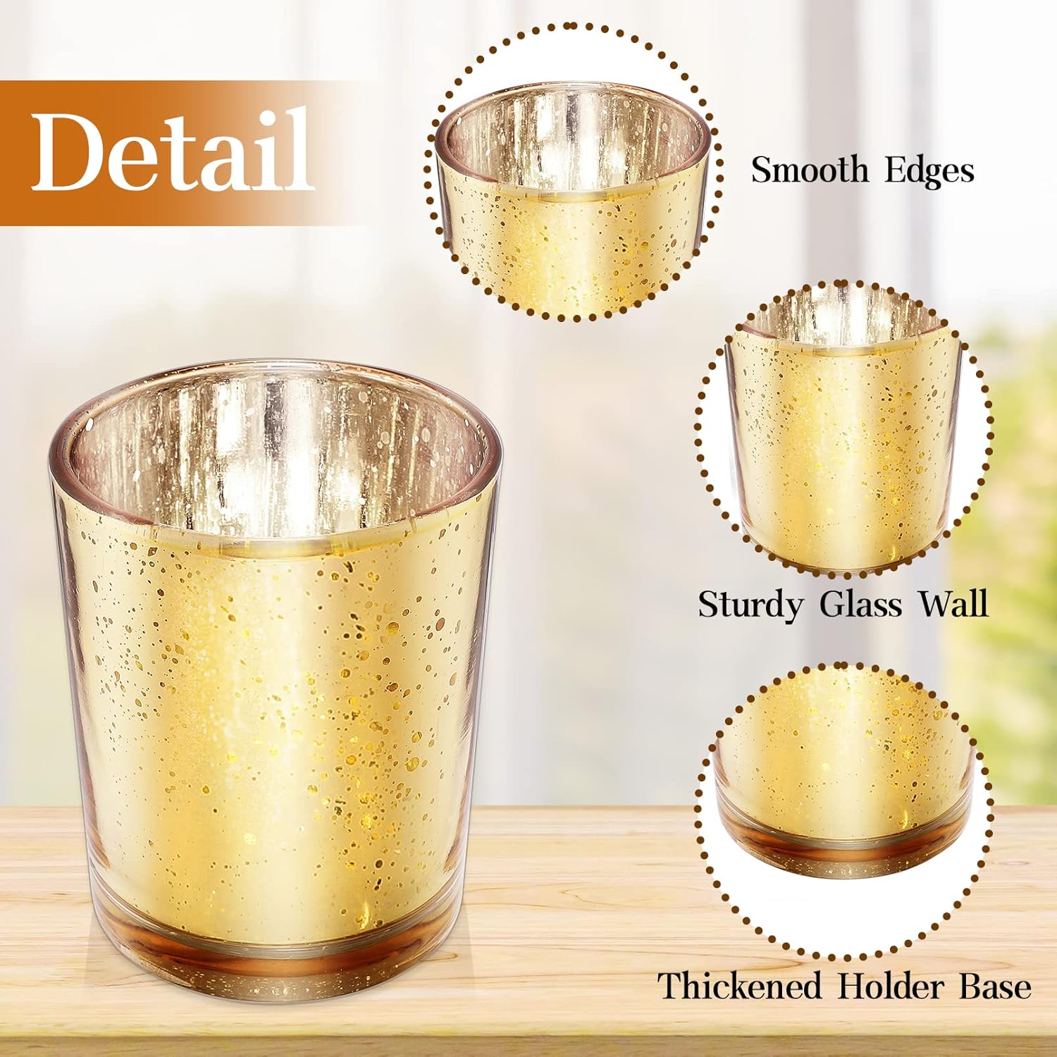 Gold Votive Candle Holder 12Pcs Speckled Glass Tealight for Wedding Parties Hotel Cafe Bar Birthday Home Decoration Party
