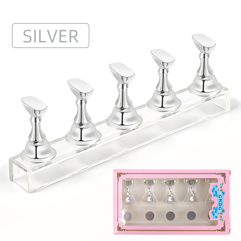 5 st nagelhållare lösnageltips övningsställ kristallbas magnetisk hållare nagelkonstdisplay för konstsalong gör-det-själv och övningsverktyg: Ljusgrön