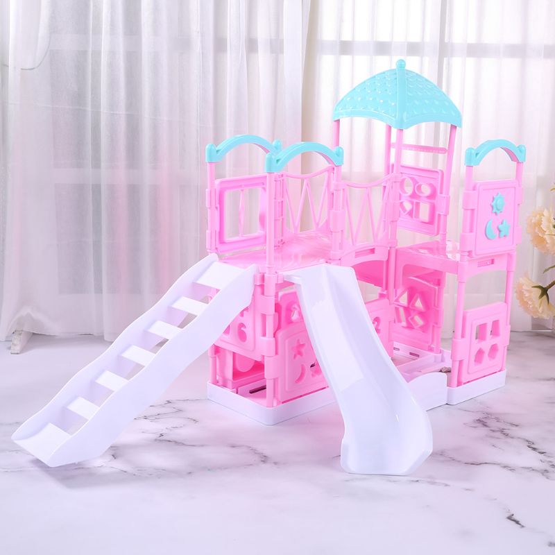 1/12 Poppenhuis Sliding Spelen Ladder Pretpark Miniaturen Meisjes Slide Tuin Speelgoed Poppenhuis Accessoires: Roze