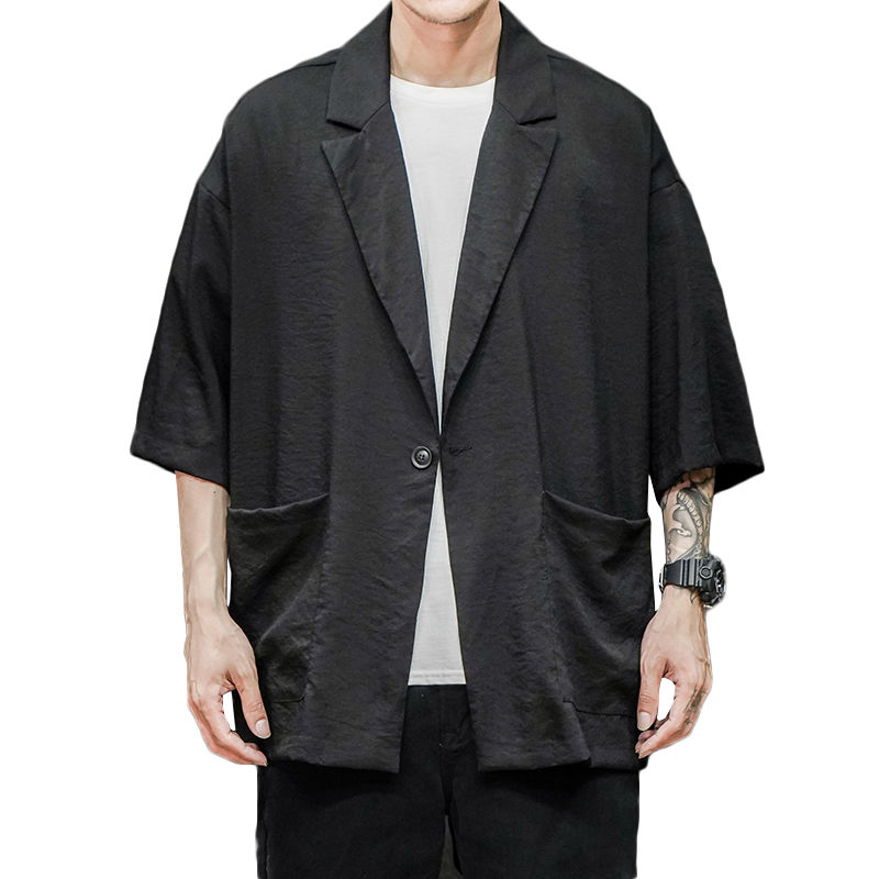 Lente en zomer jeugd populaire heren losse effen kleur zeven punt mouw pak casual dunne jas jas