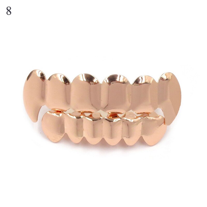 Hip Hop männer 6 Top & Bottom Zähne Gold Silber Farbe Falsche Zähne Grillz Set Bump Gitter Dental Grills für Frauen Körper Schmuck: Reines Gold Farbe