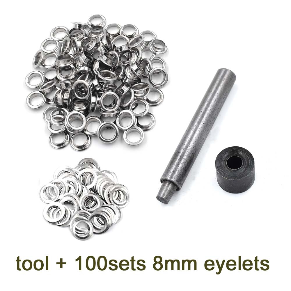 (100 pieces/lot) An inner diameter of 8mm eyelets. Gas buttons. Metal pores. Hollow rivets. Shoebox pores. Wearing rope hole.: tool and 100 eyelets
