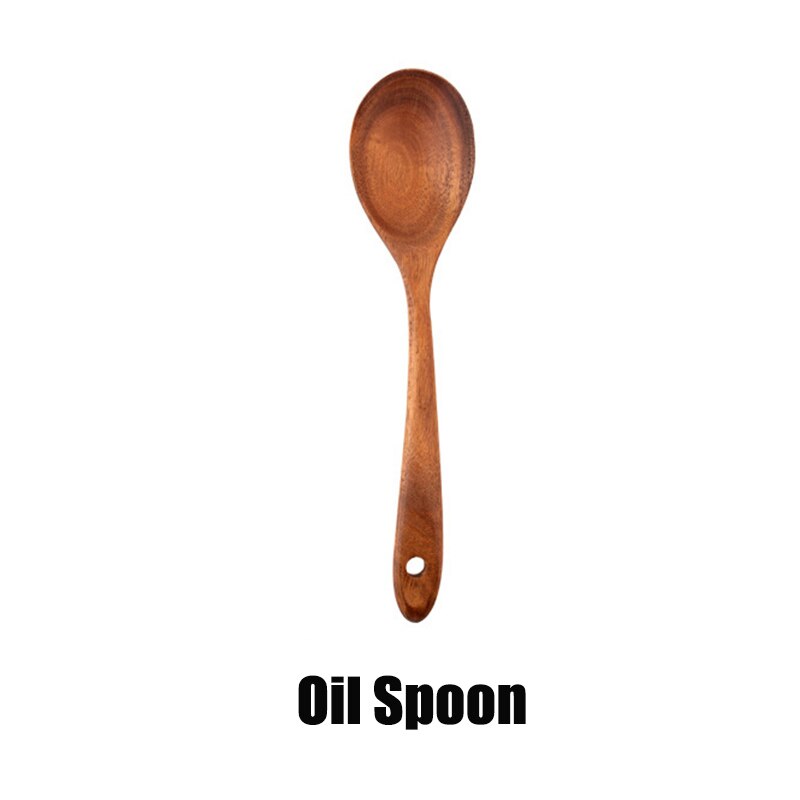 7 Uds. De cucharas de madera para cocinar juego de utensilios de cocina Cocina de madera conjunto de accesorios para cocina espátula de madera herramientas de cocina vajilla: Oil Spoon