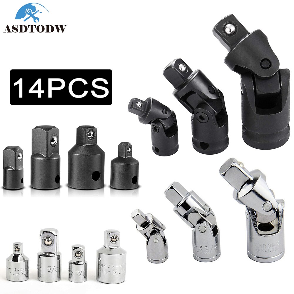 1/4" 3/8" 1/2" Universal Joint Set Ratchet Angle Extension Bar Socket Adapter Manual and Pneumatic Bendable Adapter Socket Tools
