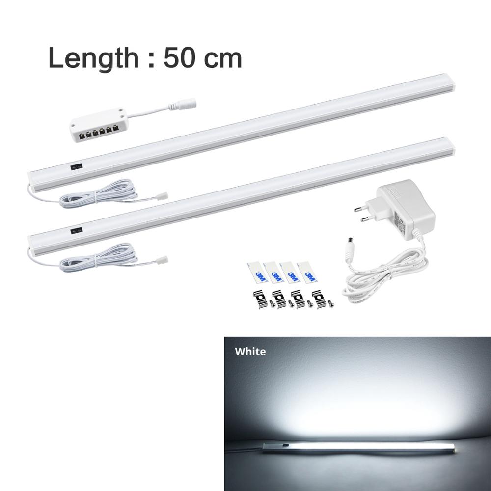2 st led-lampa för kök handscanningslampa med eu-kontakt 12v- handssensoromkopplare led-lampa styv barlampa för sovrumsgarderobslampa: Vit 50cm x 2 st