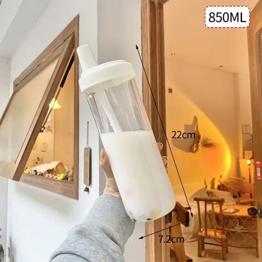 500/850 ml Waterflessen Sap Melk Plastic Beker met Deksel Stro Bubble Thee Koffiekopjes Transparante Grote Capaciteit drinkware: Bruin