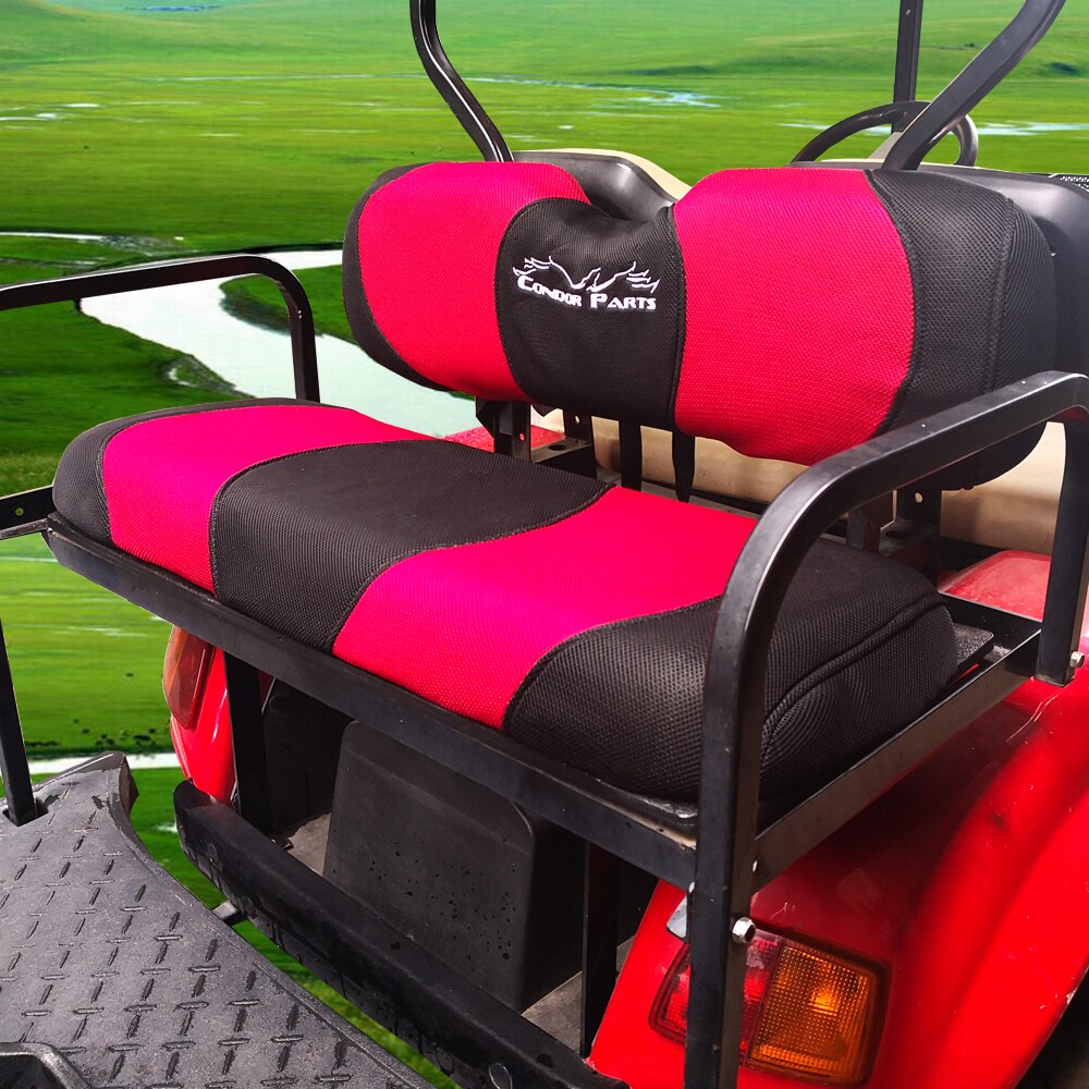 Kondondele - universel golfvogn bagsædebetræk sæt med åndbar vaskbar polyester mesh klud til golfvogn bagsæder.: Rød med sort