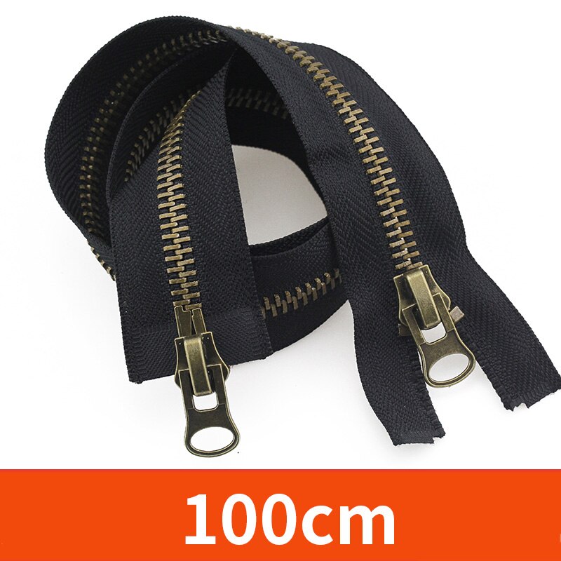 Doppelschieber-Reißverschluss Metall – Hellgoldene Zähne, Khaki, 5#, 120 Cm, Für Kleidung & DIY-Projekte