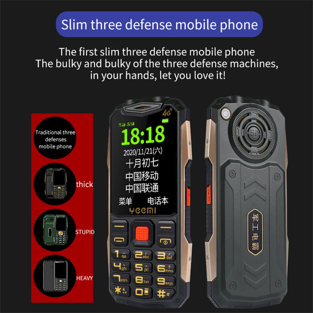 Yeemi k1 + 4g resistente à prova d' água recurso telefone 2.4 Polegada botão sos alto-falante grande luz led 1500mah bateria telefone móvel para idosos