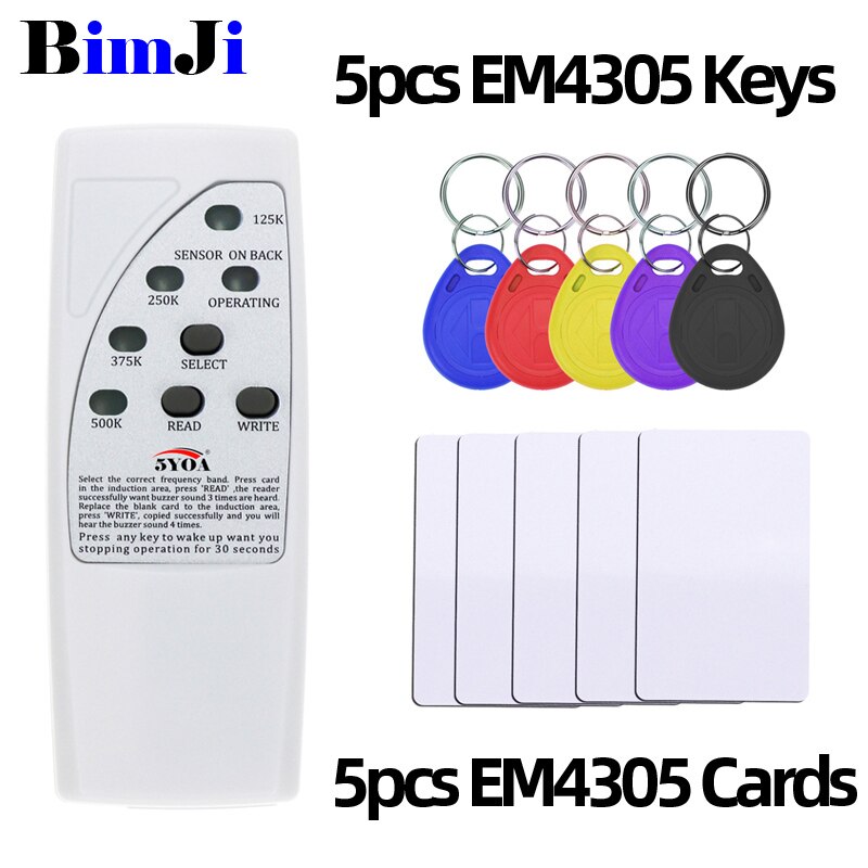 Rfid-kortläsare rfid-skrivare handhållen 125 khz kopiator duplikator id-taggar programmerare kopiator med ljusindikator: Med 5 nycklar 5 kort