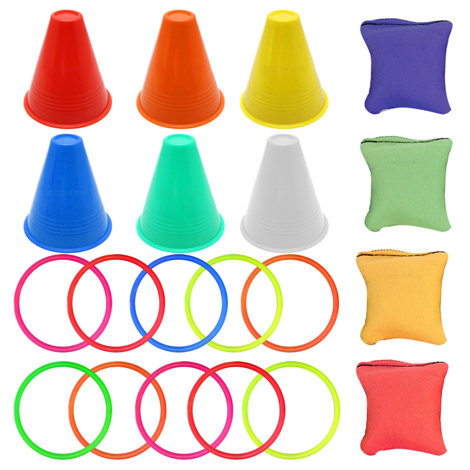 Garden Game Ring Toss Toy Set with 4PCS Bean Bag 6PCS Traffic Cone10PCS Ring Outdoor Speed Agility Training Game Carnival Party