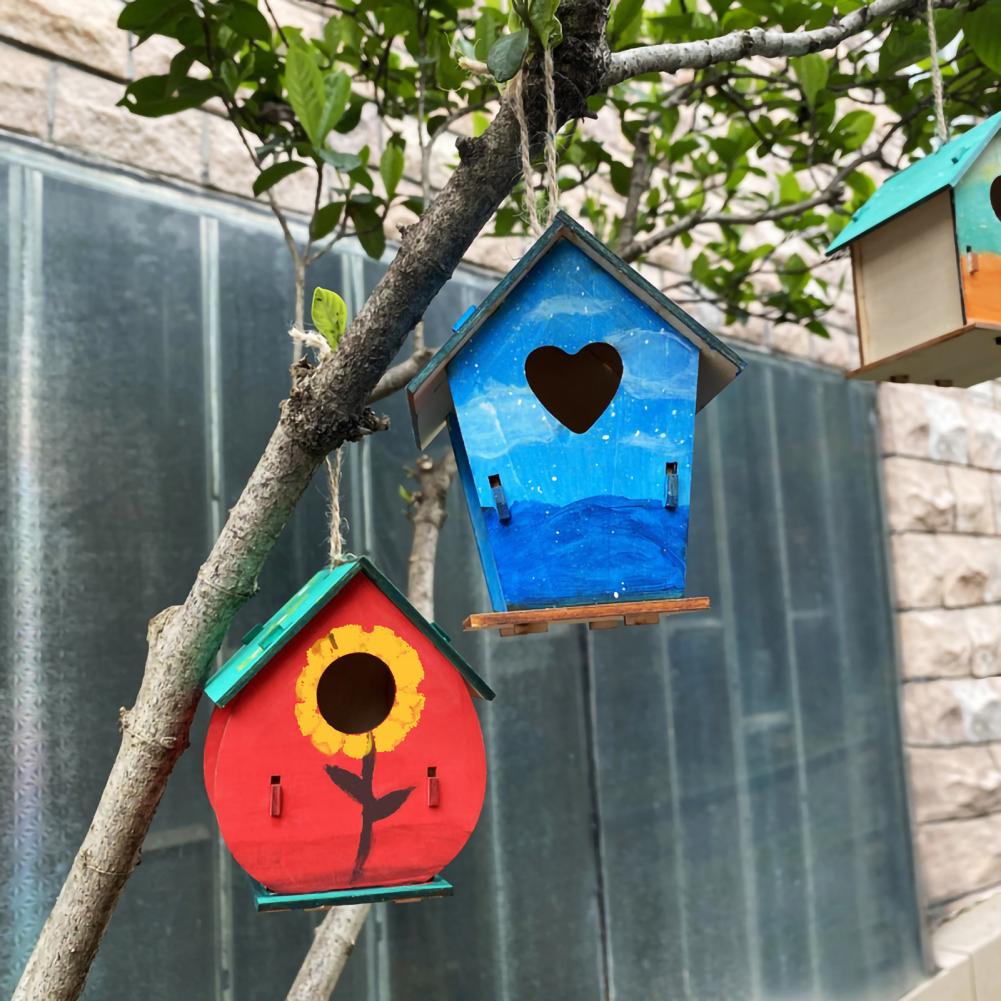 Kit de construction de maison d'oiseau pour enfants, peinture de bricolage, assemblage de nichoir, artisanat de boîte à oiseaux, construire de la peinture, pour enfants, 1 ensemble