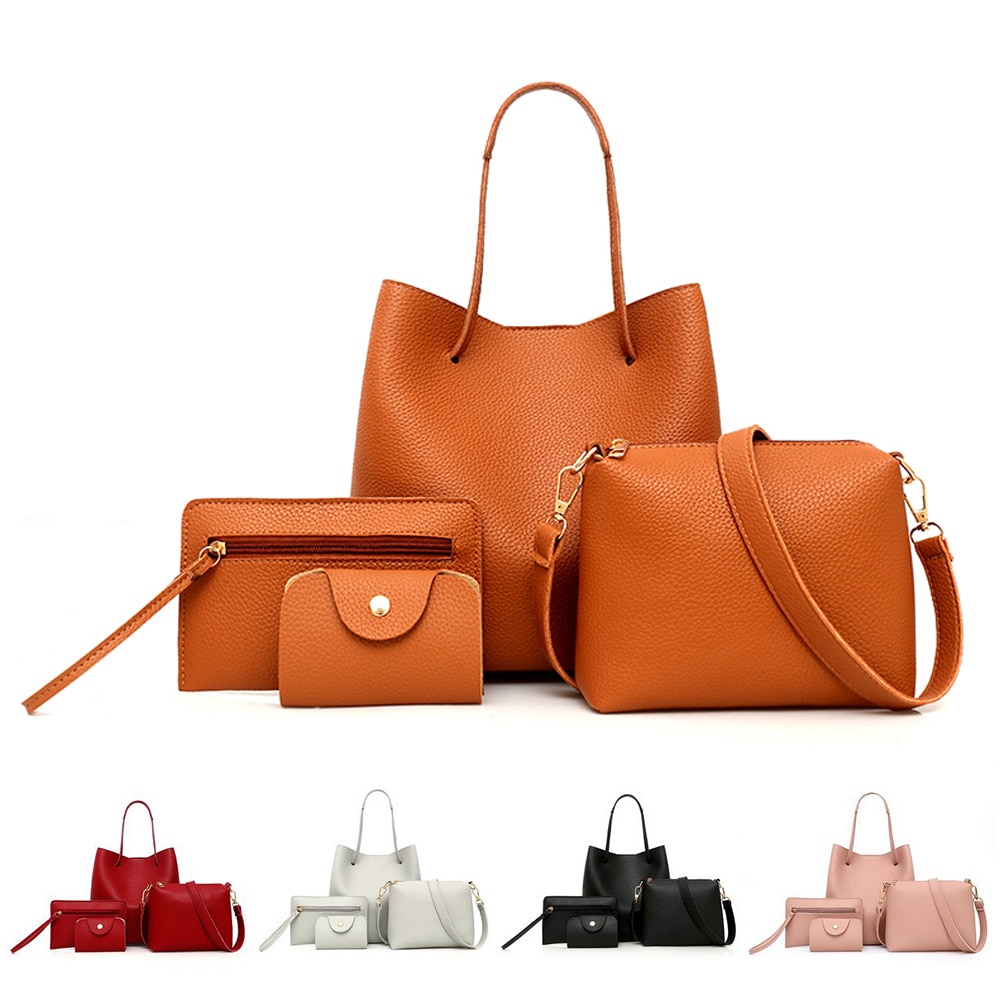 Mode 4 Stks/set Schoudertas Messenger Bag Portemonnee Handtas Tas Pu Leer Duurzaam Retro Schoudertas Sac Belangrijkste Femme