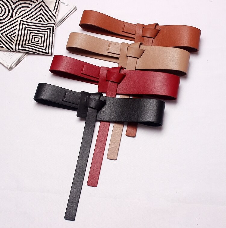 [Eam] Zomer Effen Kleur Zwart Pu Lederen Knoop Bandage Losse Lange Onregelmatige Riem Vrouwen Mode Tij alle-Match JG114