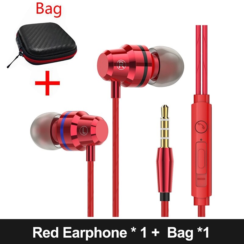 AWI M5 Super Bass Oortelefoon Hoofdtelefoon Met Mic 3.5mm Sport Gaming Headset voor Telefoons Xiaomi Samsung iPhone fone de ouvido MP3: Red With Bag