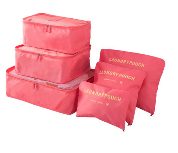 IUX 6 stks/set Mannen en Vrouwen Bagage Reistassen Verpakking Cubes Organizer Mode Dubbele Rits Waterdicht Polyester Zak: watermelon red