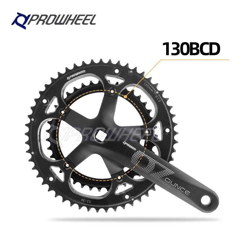 PROWHEEL OUNCE-521-N Rennrad Kurbelgarnitur mit quadratischem Loch 170 mm 130BCD 53/39 Zähne Doppelkettenblätter Kettenräder Rennrad Kurbelgarnitur