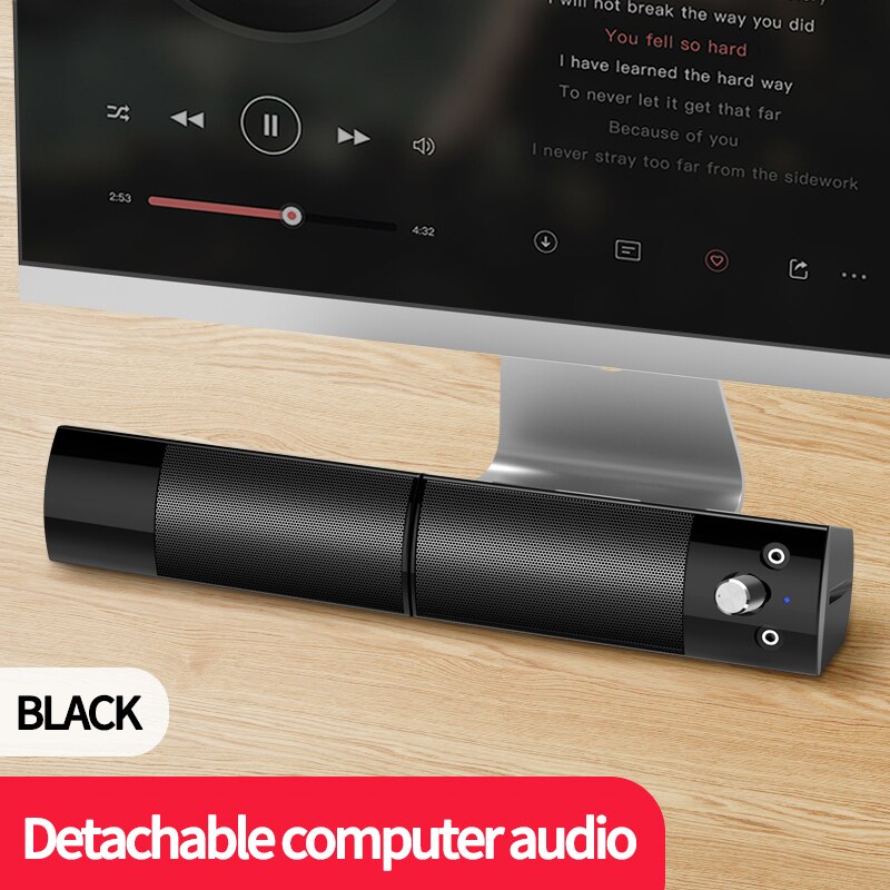 Przewodowe i bezprzewodowe głośniki komputerowe Bluetooth 5.0 głośnik Sound Bar na laptopa PC TV Aux radio HiFi Subwoofer z mikrofonem głośnik: Black no Bluetooth