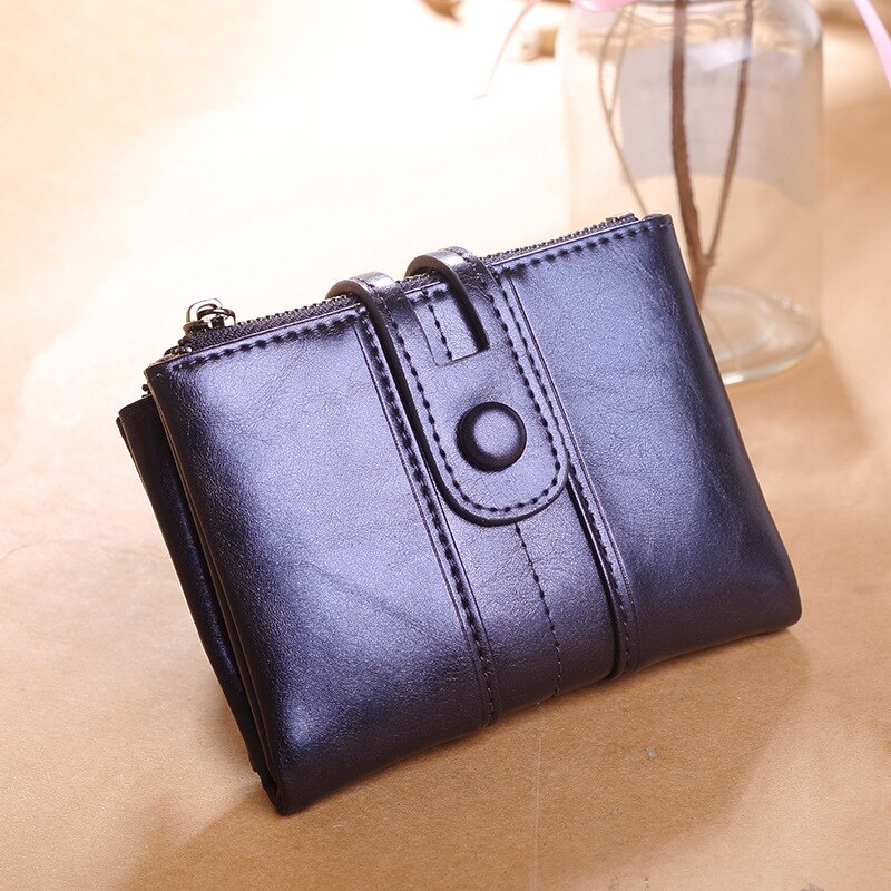 Portefeuille RFID en cuir ciré à l'huile de , Long portefeuille rétro pour femmes, portefeuille féminin porte-carte pochette cartera homme: Short blue