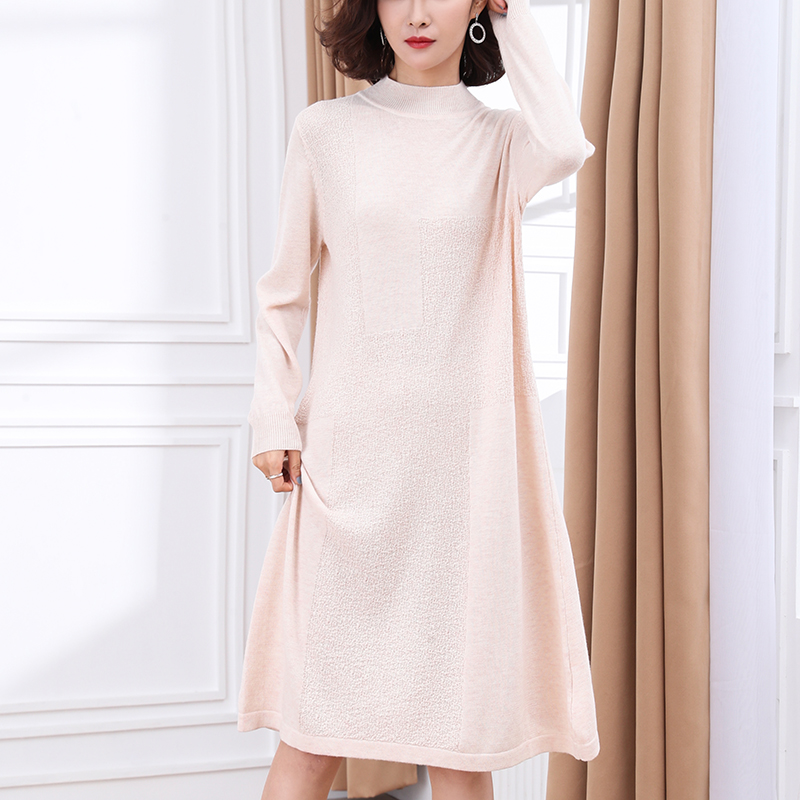 Women Autumn Winter solid wool Dress Long Sleeve loose Knitted Sweaters turtleneck Dresses