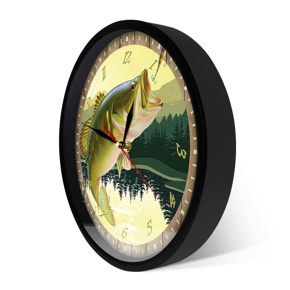 It's Fish O'Clock Fisherman Man Cave Bass Lure Full Color Print Fishing Wall Clock Modern Kitchen Watch Angling Fisherman